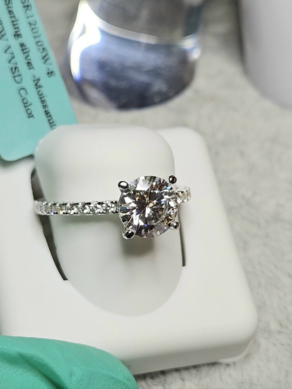 NWT 4.32 CTW Round Moissanite Pave Engagement Ring 925 Silver Size 8